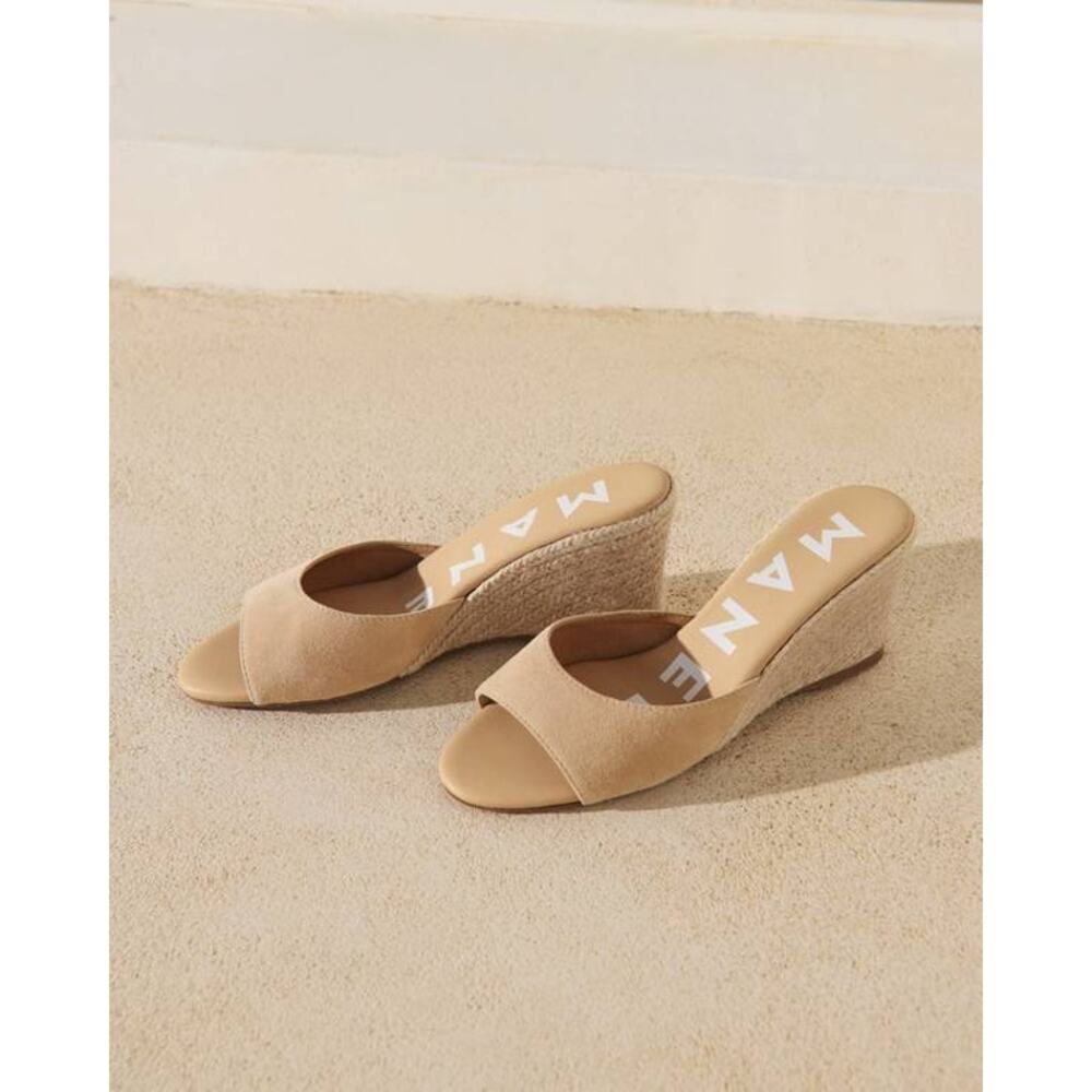 MANEBI Soft Suede Mule Wedge Espadrille Hamptons Champagne Beige EU 38  US8 NEW